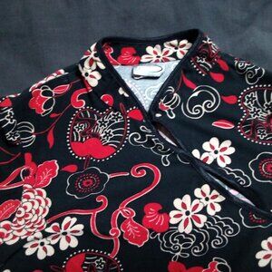Vintage Rave Oriental Flower Blossoms Crop Top Shirt
